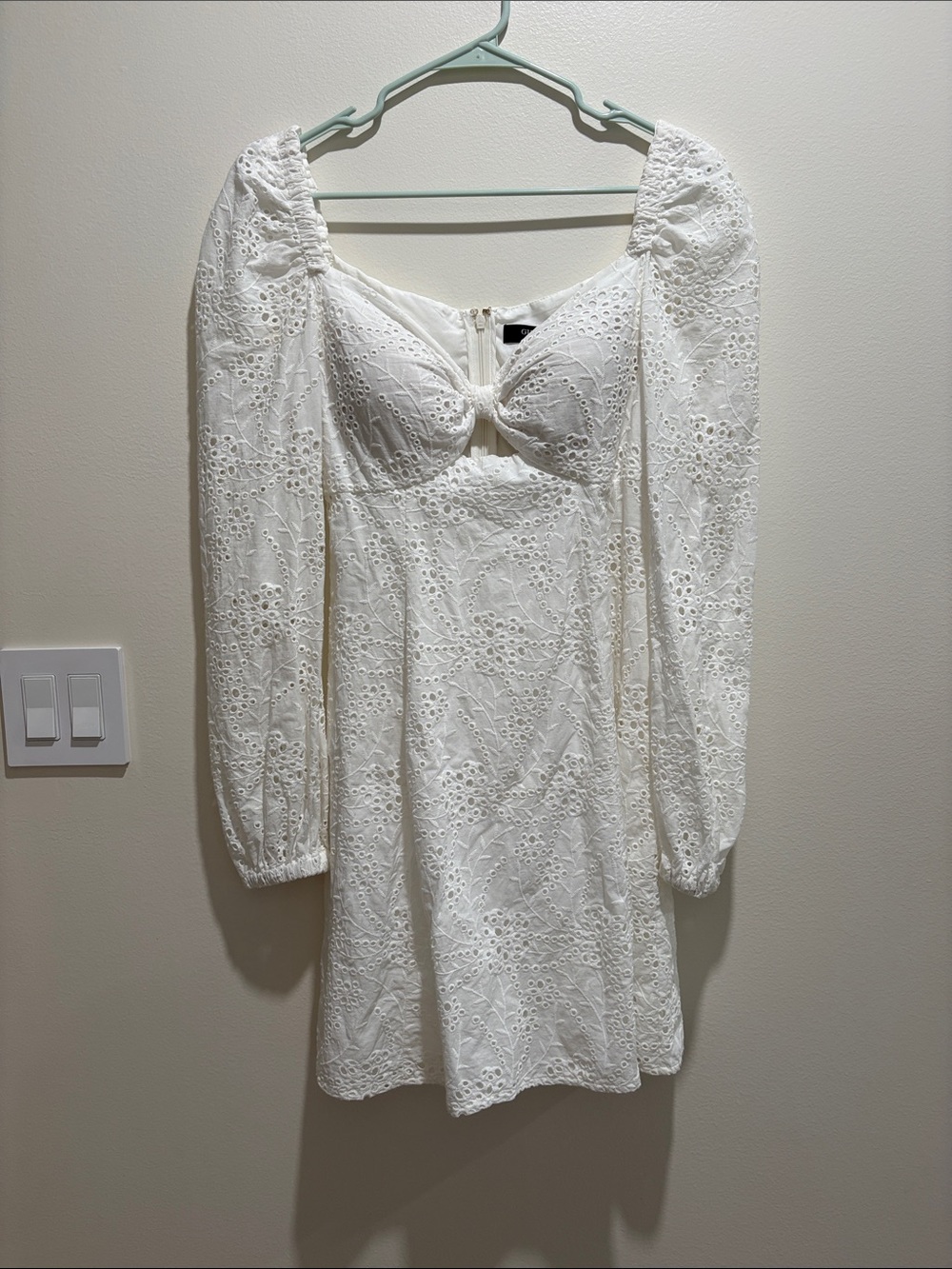 Guess White Broderie Long Sleeve Mini Dress